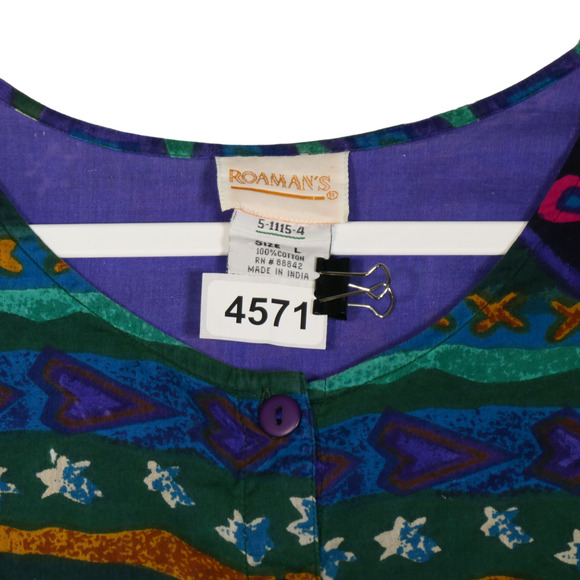 Roamans Dress Womens Large Blue Green 100% Cotton Sheath Lightweight Semi Sheer - Picture 6 of 6